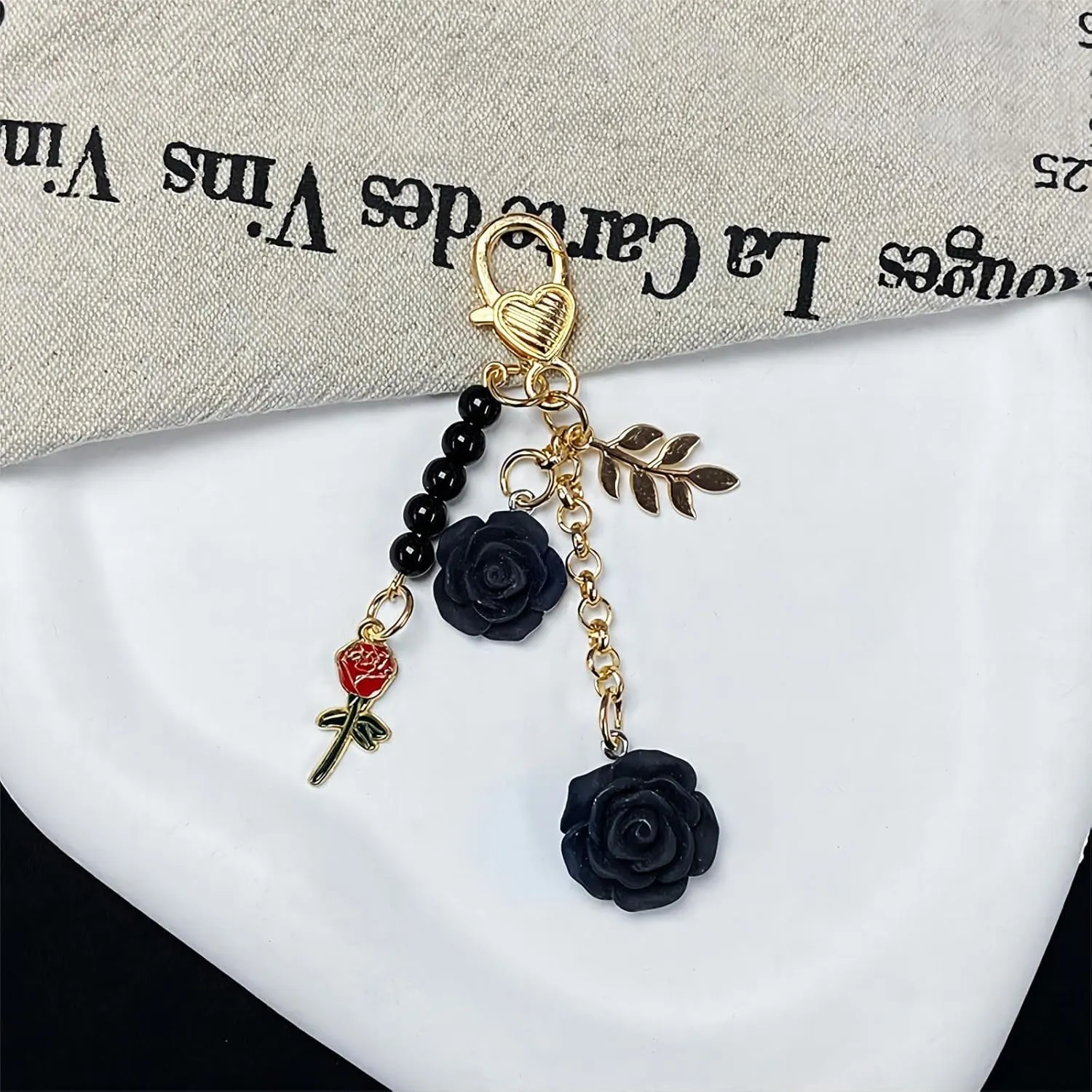 Rose Key Chain Flower Keychain Pendant Accessory with Rose Accessories and Artificial Pearl Delicate Split Ring Keychains