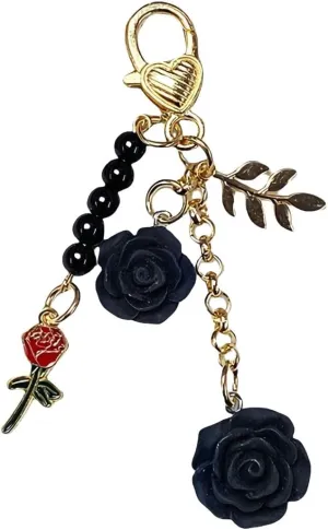 Rose Key Chain Flower Keychain Pendant Accessory with Rose Accessories and Artificial Pearl Delicate Split Ring Keychains