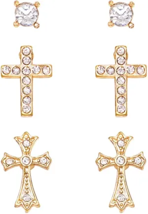 Rosemarie & Jubalee Women's Set of 3 Faith and Fashion Decorative Religious Christian Cross Stud Earrings