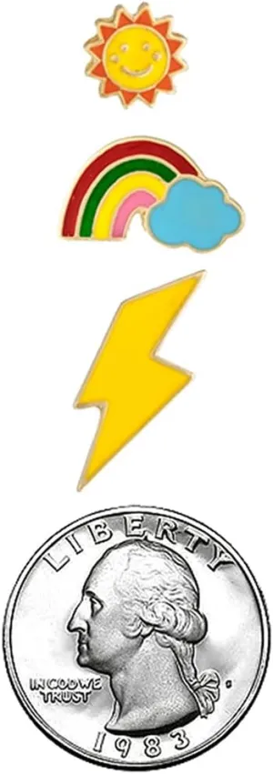 Rosemarie & Jubalee Women's Whimsical Set of 3 Enamel Coated Coversational Hypoallergenic Post Back Stud Earrings (Sunshines, Rainbows, Lightning Bolts)