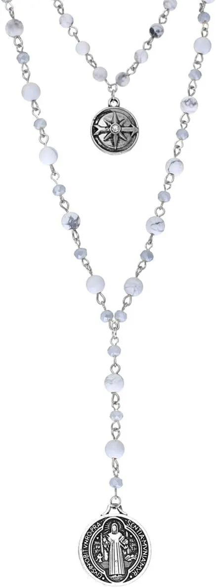 Rosemarie Collections Women's Beaded 2-Strand St Benedict Cross Pendant Necklace