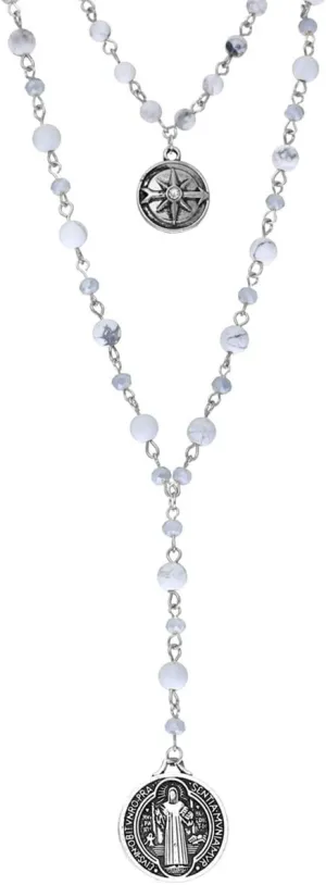 Rosemarie Collections Women's Beaded 2-Strand St Benedict Cross Pendant Necklace