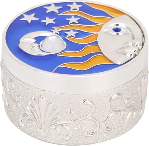 Round Jewelry Box Case, Vintage Star Moon Pattern Trinket Storage Box Organizer with Lid Craft Gift Home Decoration Ornament(Silver)