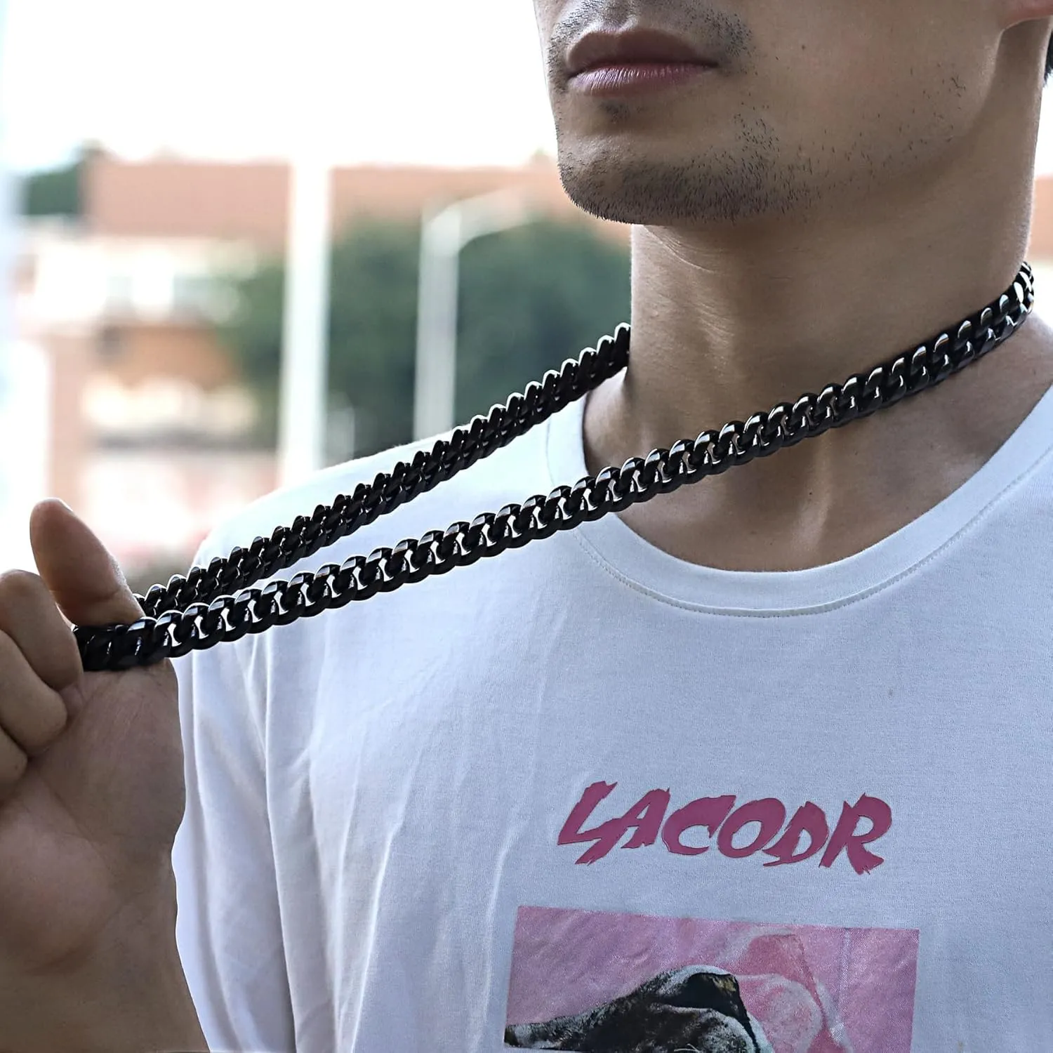 ROWIN&CO Miami Cuban Link Chain for Men 15mm Black Stainless Steel Curb Necklace, Hip Hop Jewelry, Durable & Anti-Tarnish Mens Chain 18" 20" 22" 30" Inch, Pops Gifts For Fathers Boyfriends, Sons.