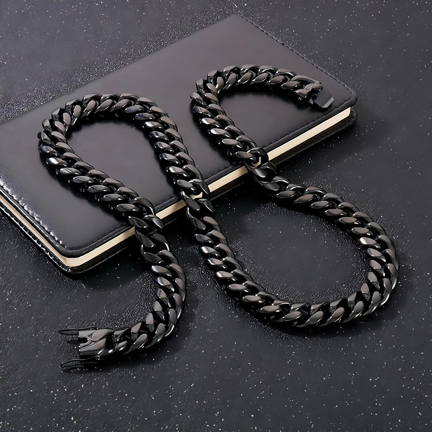 ROWIN&CO Miami Cuban Link Chain for Men 15mm Black Stainless Steel Curb Necklace, Hip Hop Jewelry, Durable & Anti-Tarnish Mens Chain 18" 20" 22" 30" Inch, Pops Gifts For Fathers Boyfriends, Sons.