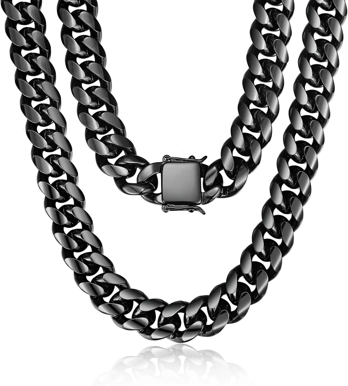 ROWIN&CO Miami Cuban Link Chain for Men 15mm Black Stainless Steel Curb Necklace, Hip Hop Jewelry, Durable & Anti-Tarnish Mens Chain 18" 20" 22" 30" Inch, Pops Gifts For Fathers Boyfriends, Sons.