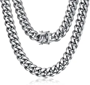ROWIN&CO Miami Cuban Link Chain for Men 15mm Silver Stainless Steel Curb Necklace, Hip Hop Jewelry, Durable & Anti-Tarnish Mens Chain 18" 20" 22" 30" Inch, Pops Gifts For Fathers Boyfriends, Sons