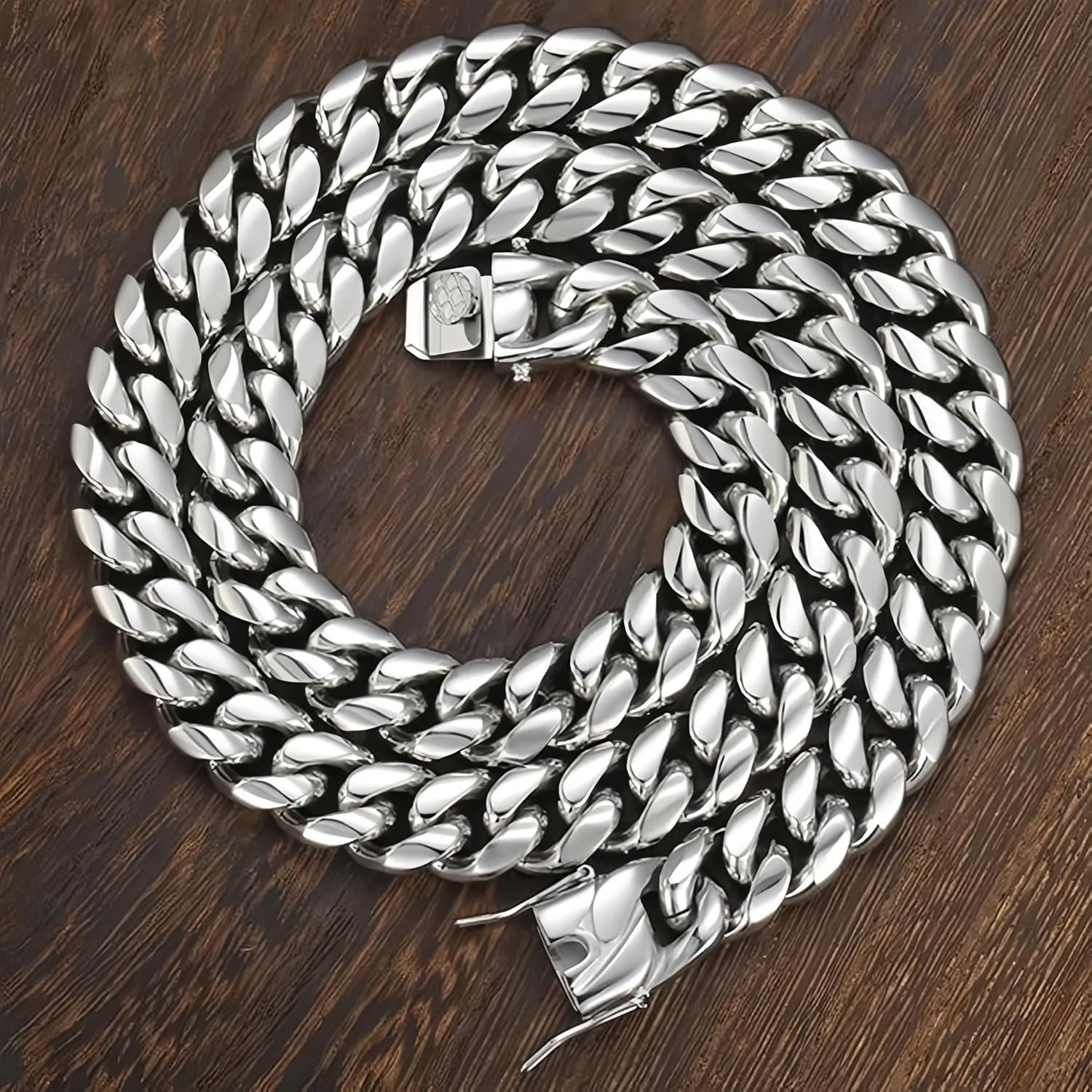 ROWIN&CO Miami Cuban Link Chain for Men 15mm Silver Stainless Steel Curb Necklace, Hip Hop Jewelry, Durable & Anti-Tarnish Mens Chain 18" 20" 22" 30" Inch, Pops Gifts For Fathers Boyfriends, Sons