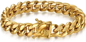ROWIN&CO Stainless Steel Miami Cuban Link Bracelet for Men 15mm 18k Gold/Black/Silver/Rainbow Hip Hop Jewelry, Durable & Anti-Tarnish Cuban Chain, 8"-9.5" Inch, Pops Gifts For Fathers Boyfriends, Sons.