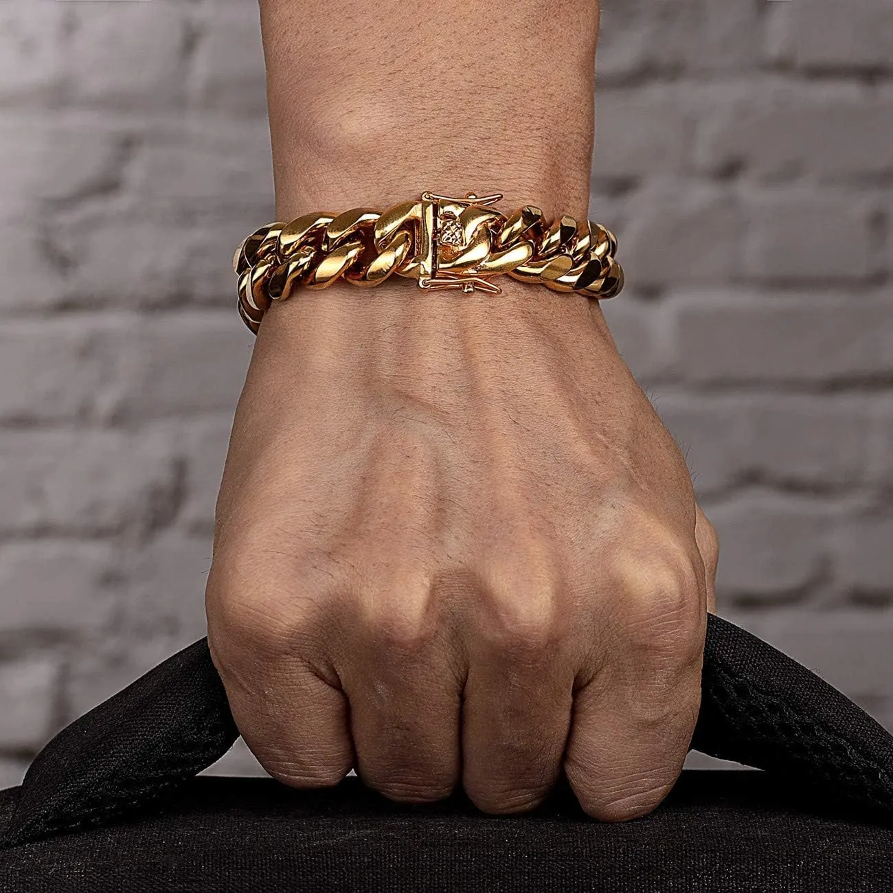ROWIN&CO Stainless Steel Miami Cuban Link Bracelet for Men 15mm 18k Gold/Black/Silver/Rainbow Hip Hop Jewelry, Durable & Anti-Tarnish Cuban Chain, 8"-9.5" Inch, Pops Gifts For Fathers Boyfriends, Sons.
