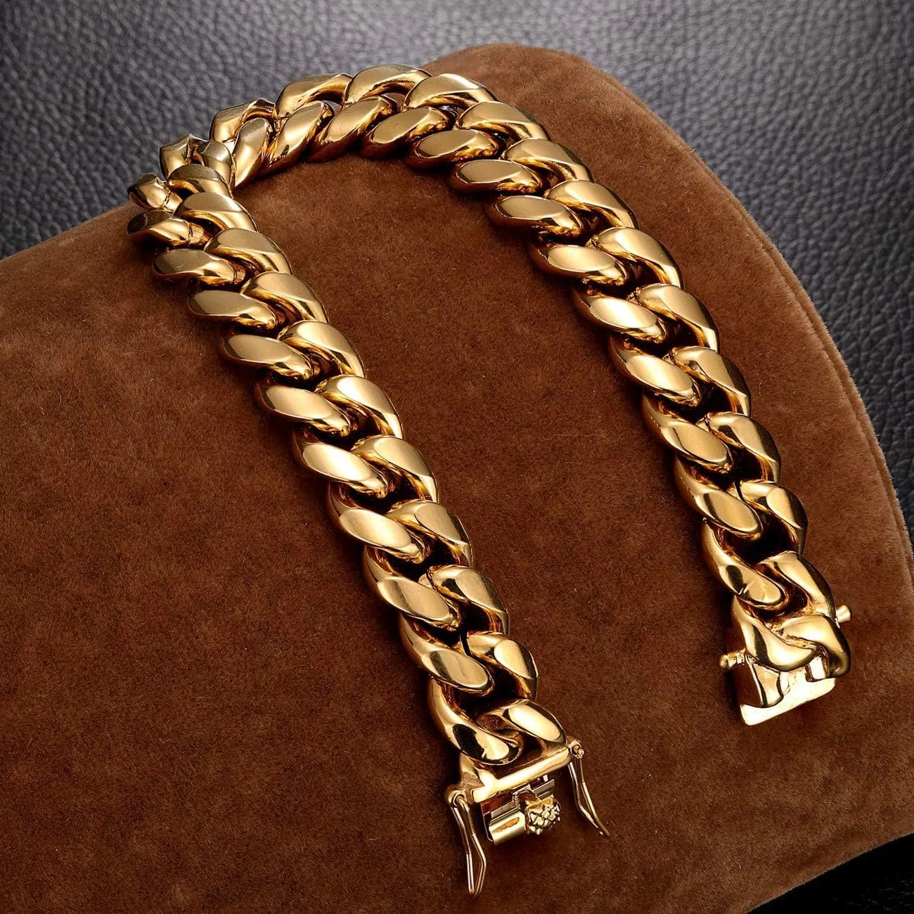 ROWIN&CO Stainless Steel Miami Cuban Link Bracelet for Men 15mm 18k Gold/Black/Silver/Rainbow Hip Hop Jewelry, Durable & Anti-Tarnish Cuban Chain, 8"-9.5" Inch, Pops Gifts For Fathers Boyfriends, Sons.