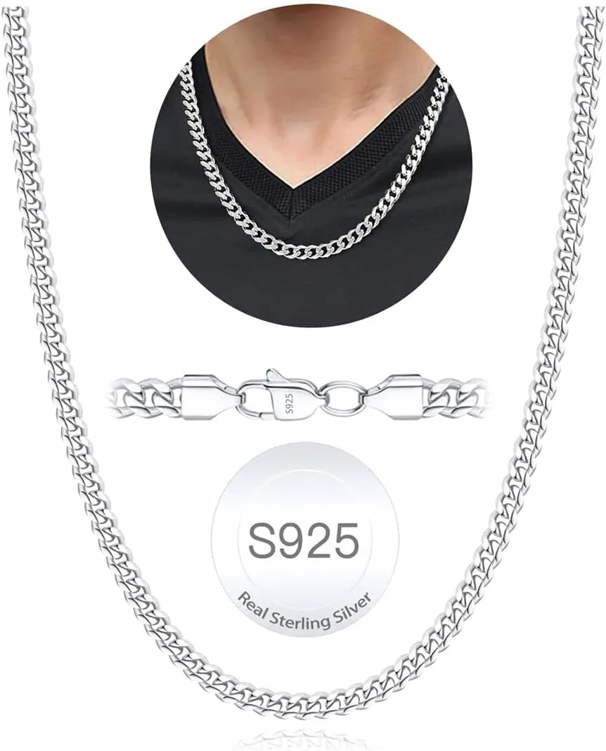 S925 Sterling Silver 3mm/5mm Thick Cuban Chain for Men Sturdy Mens Silver Gold Chain Non-Fading Cuban Chain Necklace Valentine Jewelry Gifts for Him 16/18/20/22/24/26/28 Inch