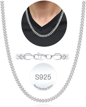 S925 Sterling Silver 3mm/5mm Thick Cuban Chain for Men Sturdy Mens Silver Gold Chain Non-Fading Cuban Chain Necklace Valentine Jewelry Gifts for Him 16/18/20/22/24/26/28 Inch