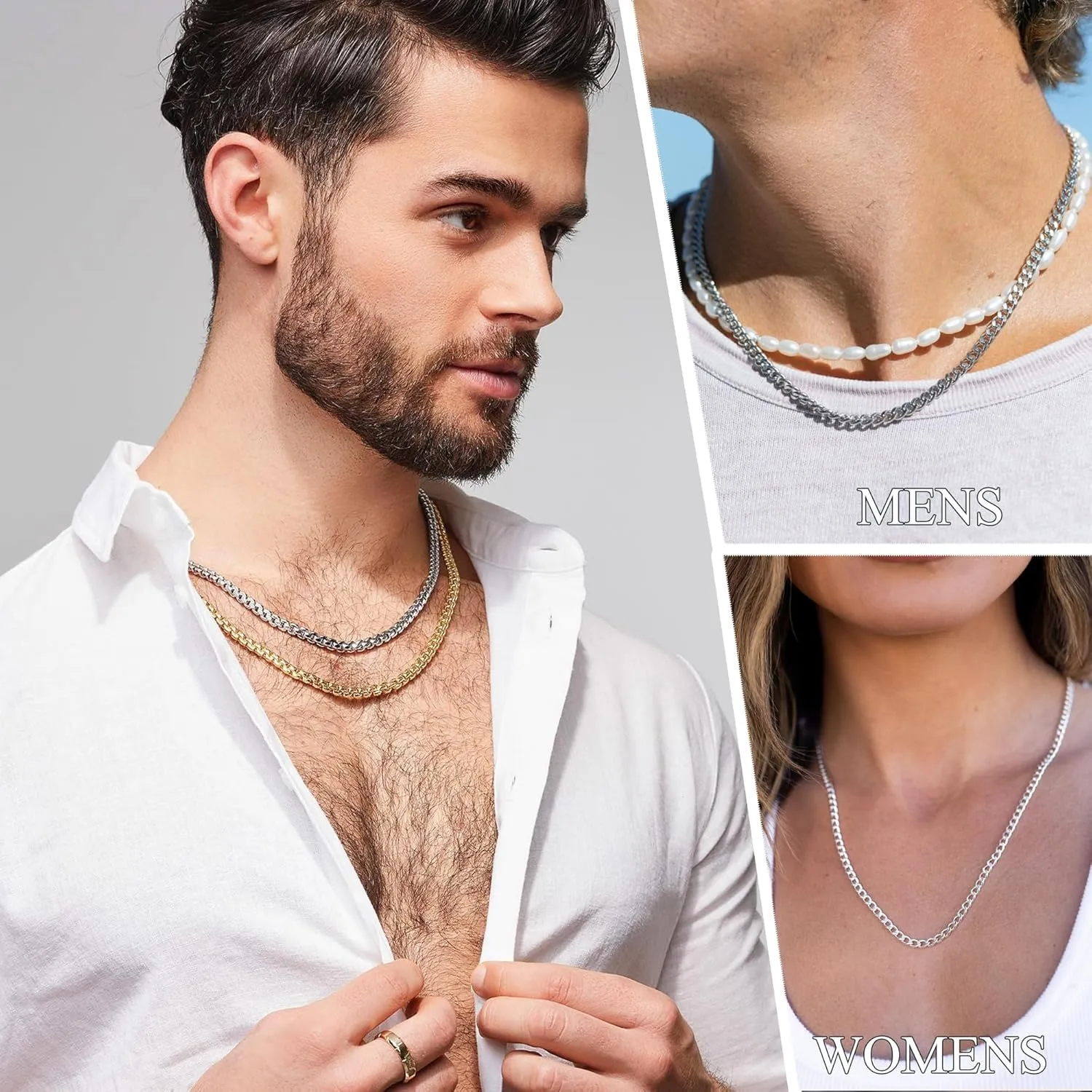 S925 Sterling Silver 3mm/5mm Thick Cuban Chain for Men Sturdy Mens Silver Gold Chain Non-Fading Cuban Chain Necklace Valentine Jewelry Gifts for Him 16/18/20/22/24/26/28 Inch