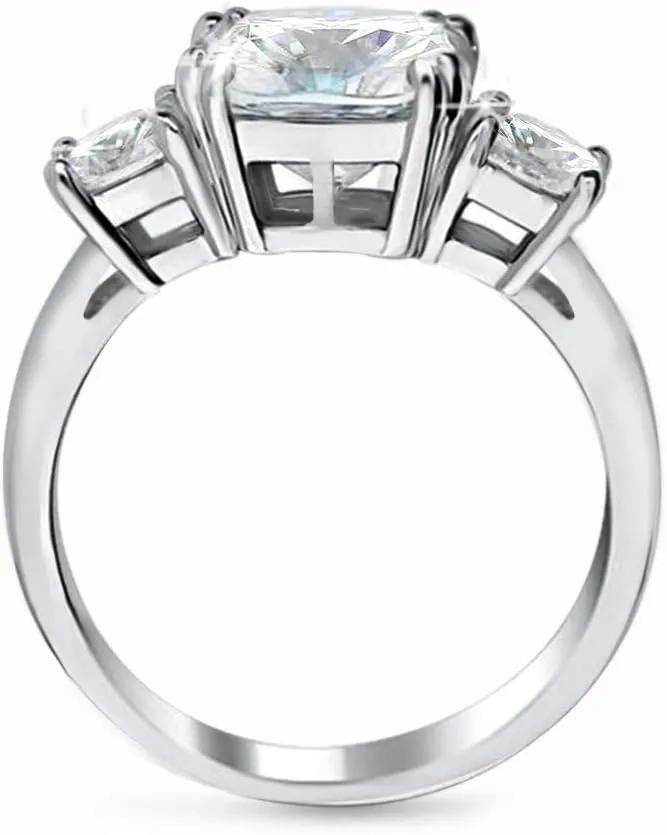Samie Collection 3 Stone Engagement Rings for Women Wedding Ring with Cushion Cut Simulated Diamond CZ in Gold Plating, Size 5-10