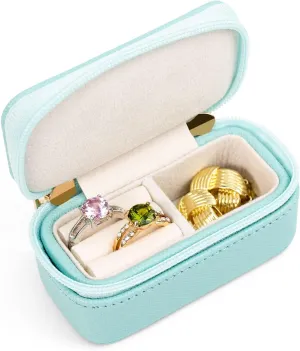SANQIANWAN Luxury Mini Travel Ring Box for Women,Portable Leather jewelry Case Organizer for Rings Earrings Necklaces,Gift for Wife Girls Friends Family (Green)