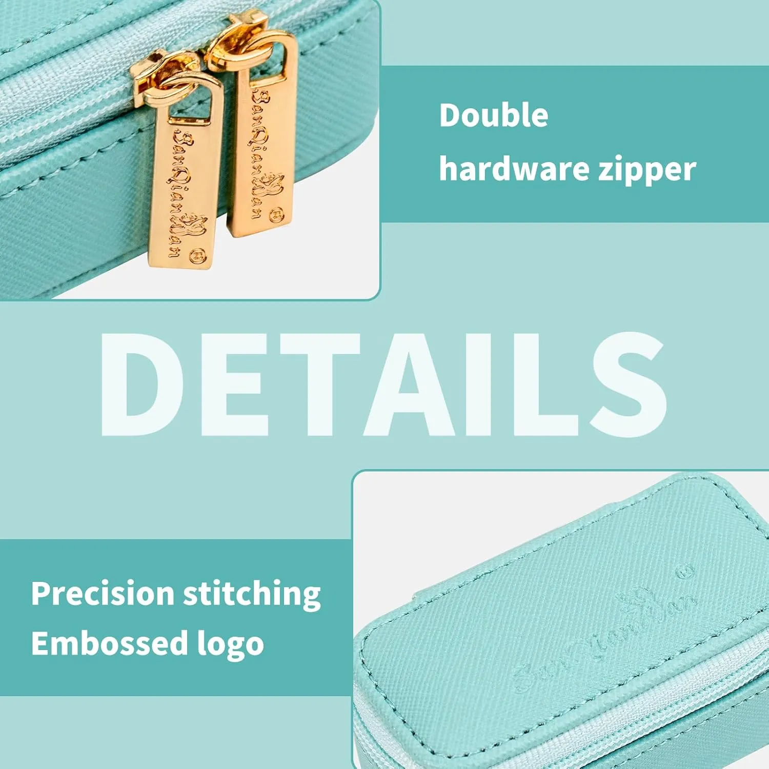 SANQIANWAN Luxury Mini Travel Ring Box for Women,Portable Leather jewelry Case Organizer for Rings Earrings Necklaces,Gift for Wife Girls Friends Family (Green)