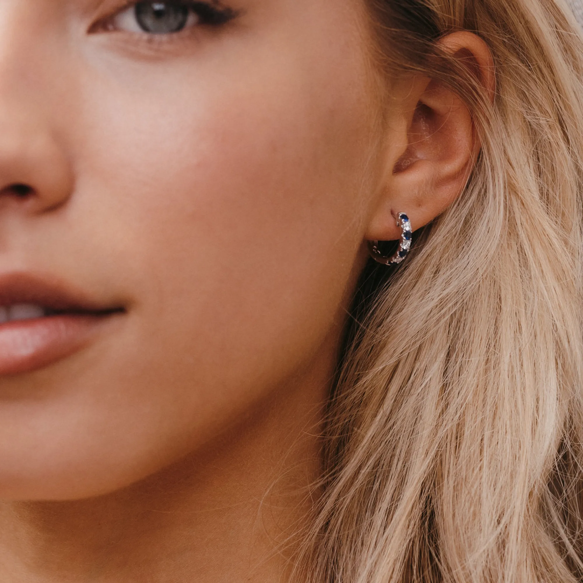 Sapphire & Diamond U Hoop Earrings