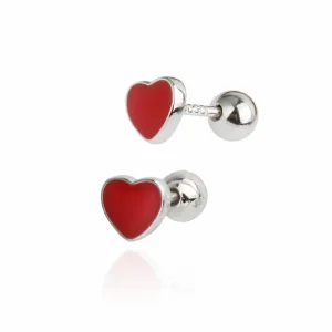 Screw Back 925 Sterling Silver Red Enamel Tiny Heart Earrings Studs Valentine's Day Jewelry for Women