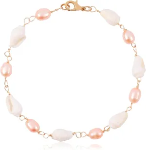 Sea Shell Pearl Bracelet for Women Pink Freshwater Pearl Bracelets Shell Pearl Bracelet Sparkle Dainty Gold Charm Handmade Bohemian Beach Bracelet Vacation Jewelry Accessories