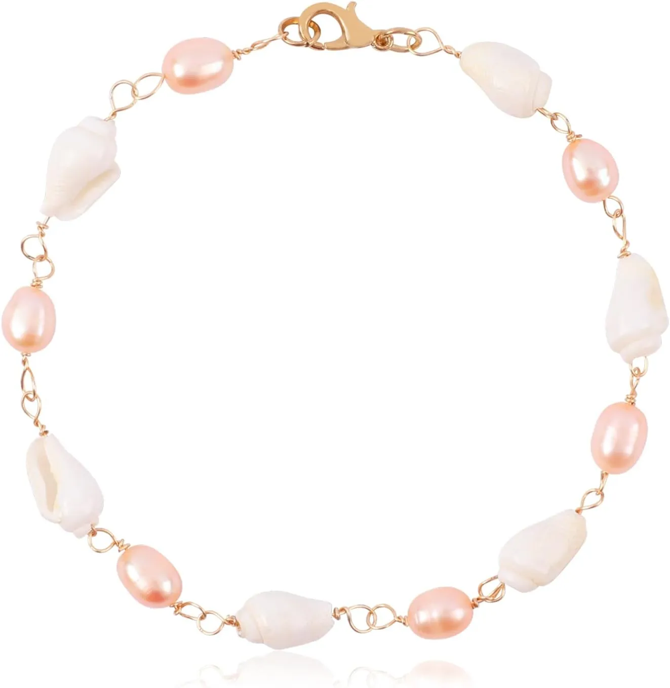 Sea Shell Pearl Bracelet for Women Pink Freshwater Pearl Bracelets Shell Pearl Bracelet Sparkle Dainty Gold Charm Handmade Bohemian Beach Bracelet Vacation Jewelry Accessories
