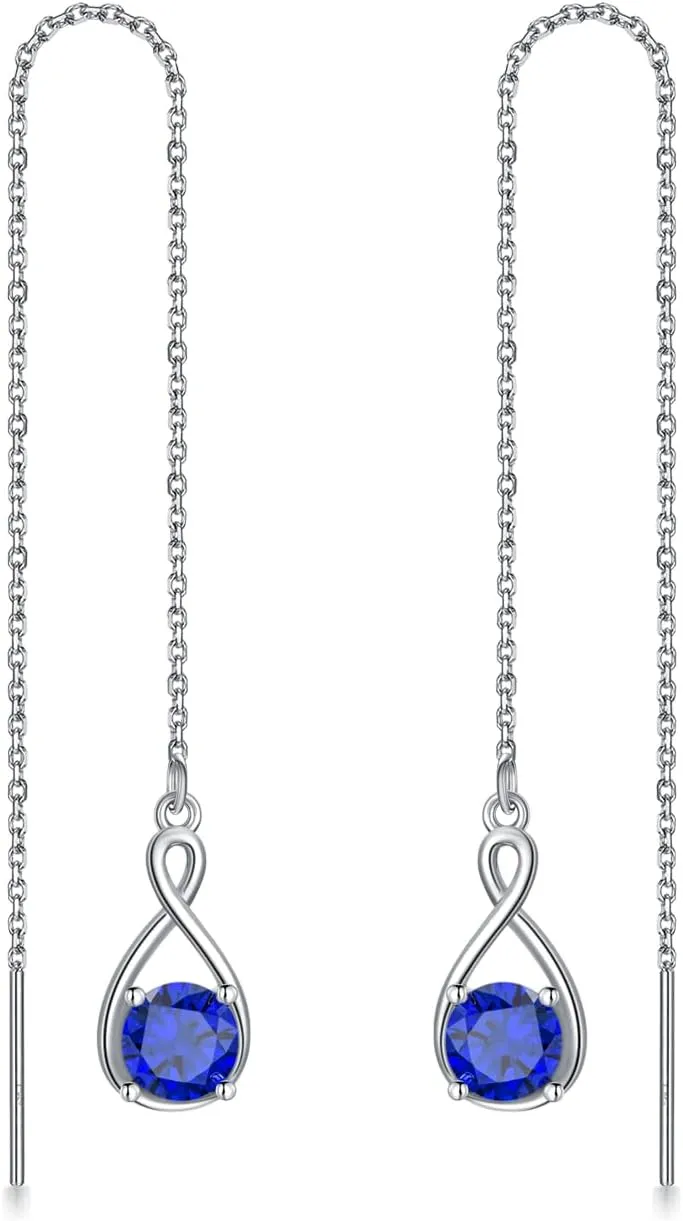 Seiyang Birthstone Threader Earrings 925 Sterling Silver Infinity Long Chain Drop Earrings Pull Through Earrings 12 Birthstone Birthday Jewelry Gifts for Women