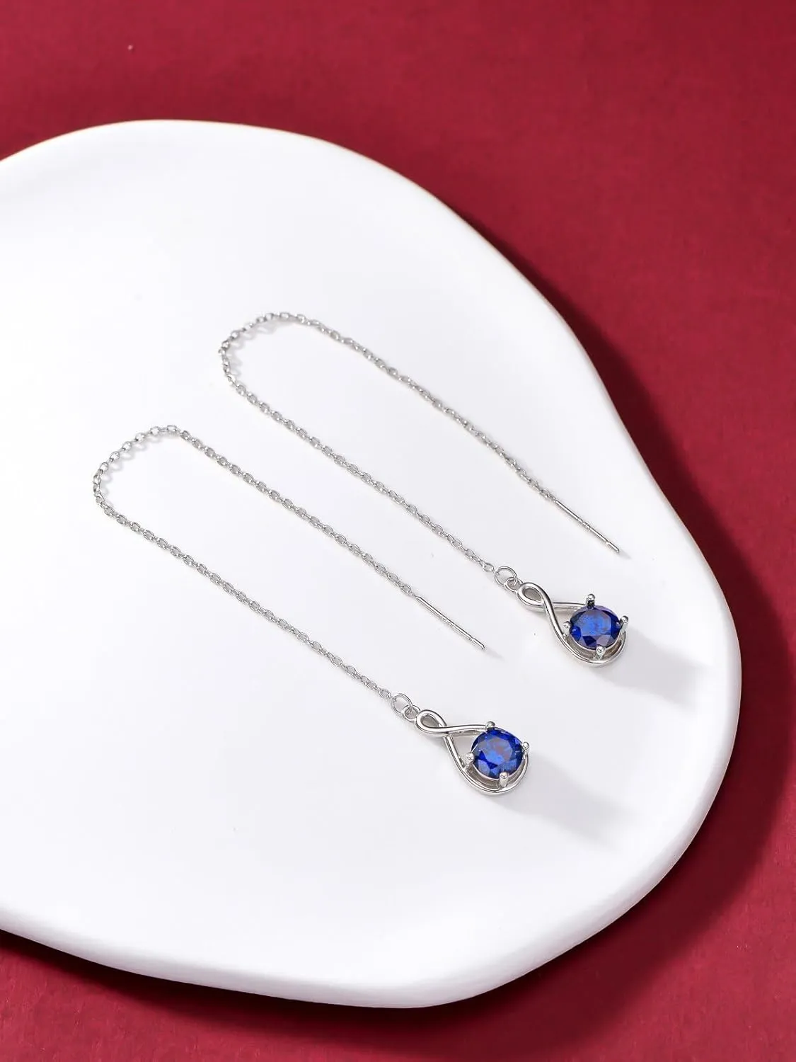Seiyang Birthstone Threader Earrings 925 Sterling Silver Infinity Long Chain Drop Earrings Pull Through Earrings 12 Birthstone Birthday Jewelry Gifts for Women