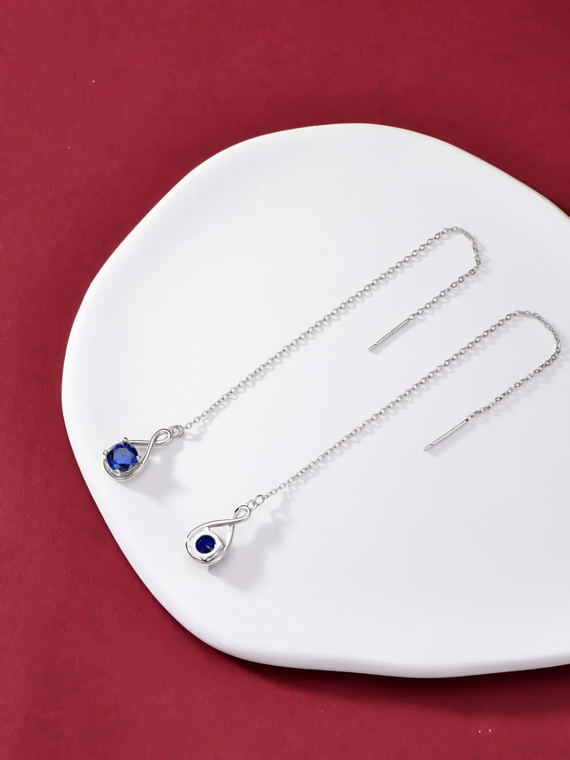 Seiyang Birthstone Threader Earrings 925 Sterling Silver Infinity Long Chain Drop Earrings Pull Through Earrings 12 Birthstone Birthday Jewelry Gifts for Women