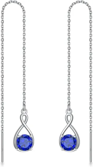 Seiyang Birthstone Threader Earrings 925 Sterling Silver Infinity Long Chain Drop Earrings Pull Through Earrings 12 Birthstone Birthday Jewelry Gifts for Women