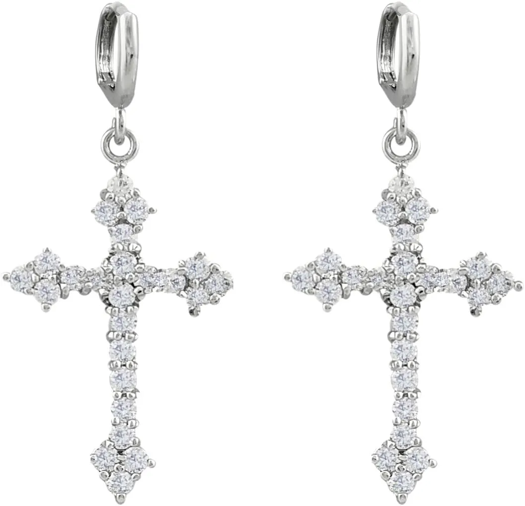 SELOVO Fashion Earrings Silver Tone Cross Cubic Zirconia Drop Earrings