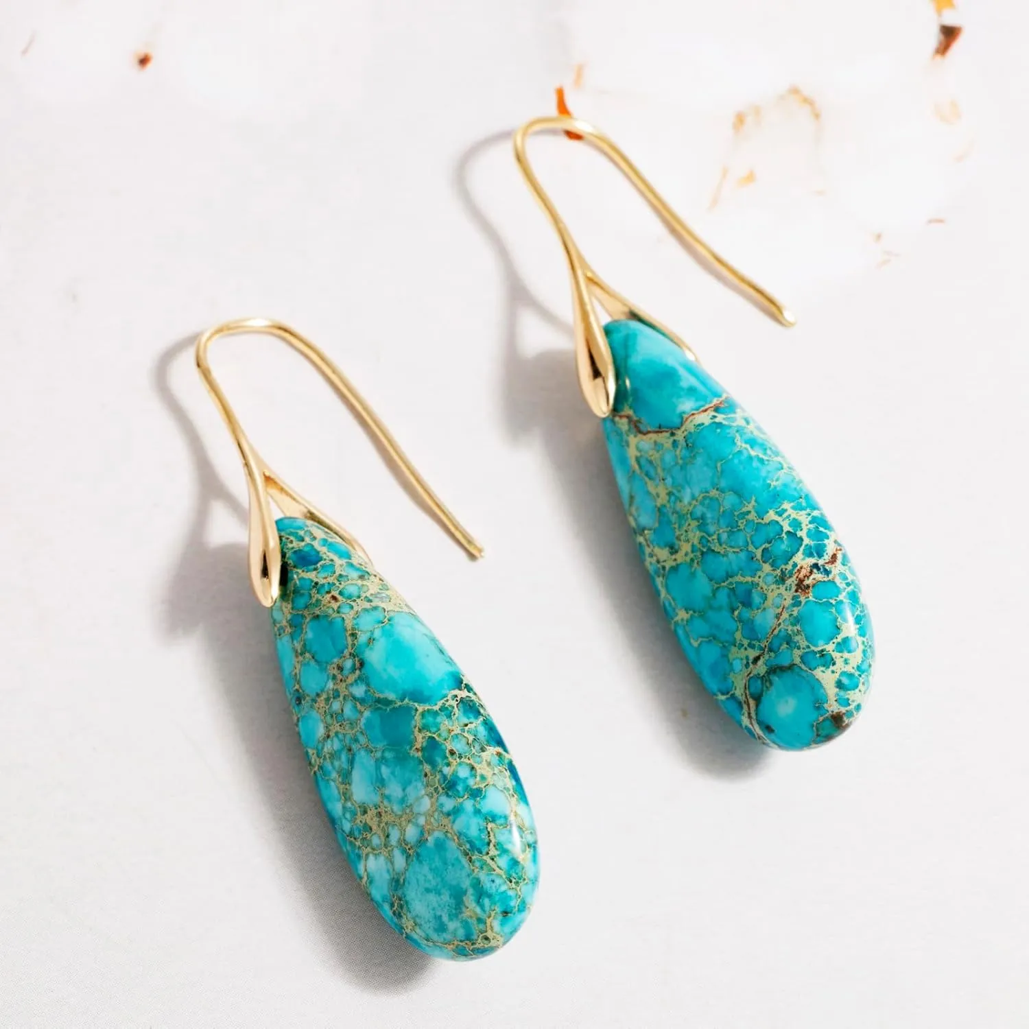 SELOVO Stone Fishhoop Dangle Drop Earrings Statement Earrings Silver Tone