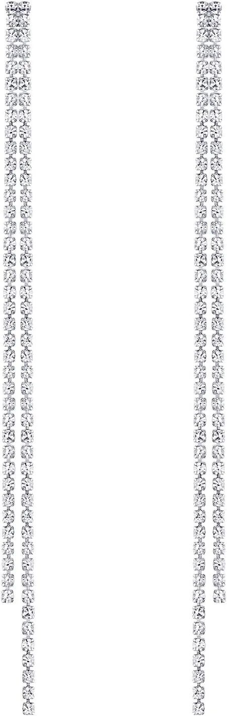 SELOVO Tassel Long 5in Earrings Clear Crystal Bridal Summber Beach Dangle Earrings Silver Tone