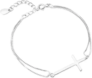 Sideways Cross Bracelet for Women Men Religious Dainty Thin Box Chain Bracelet Layered Classic Eternity Wedding Promise Minimalist Christian Faith Jewelry Friendship Graduation Gift Sisters Friends