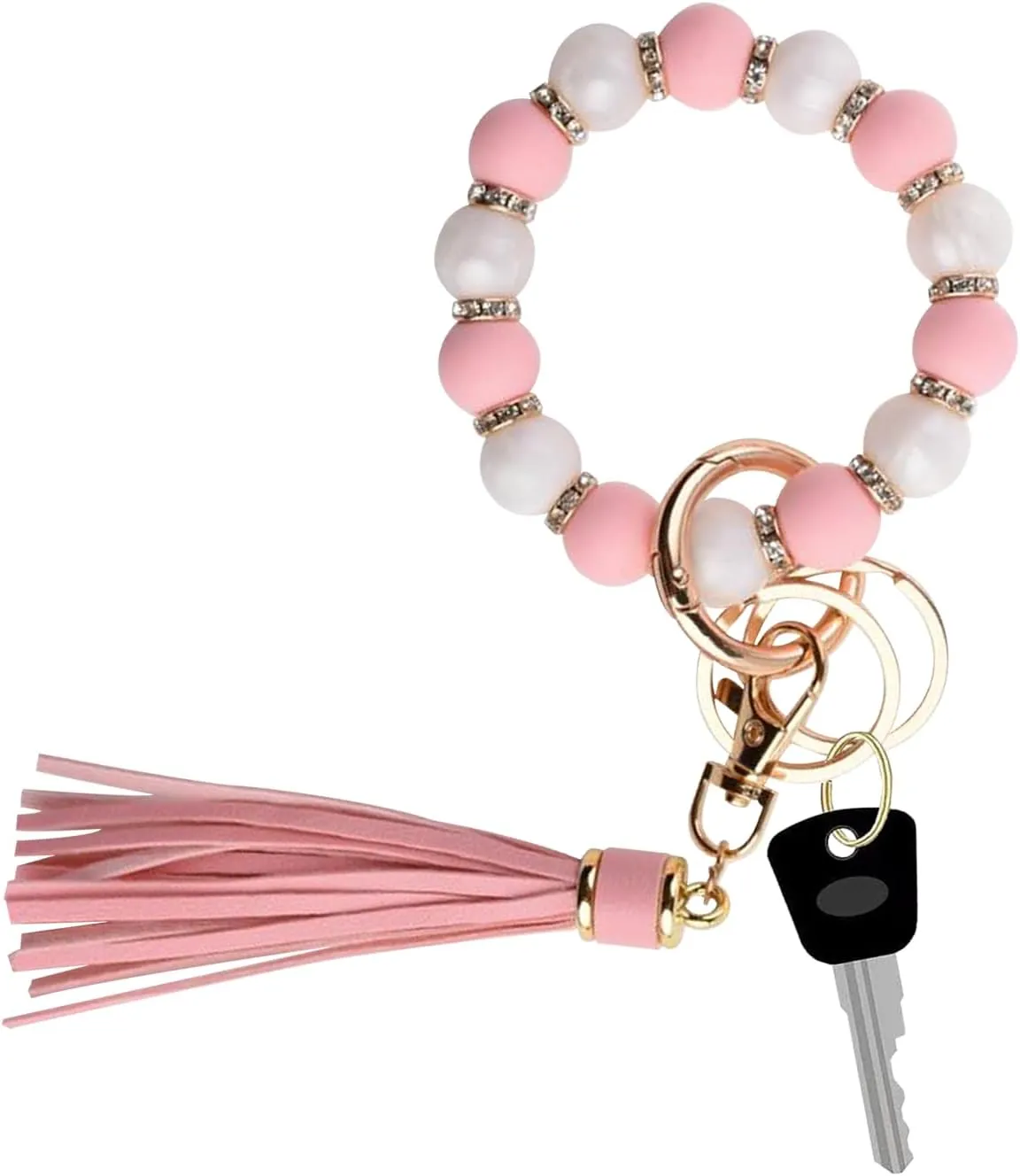 Silicone Beaded Keychain Wristlet for Women, Cute Key Ring Bracelet, Elastic,Key Chains for Women & Bag Charms