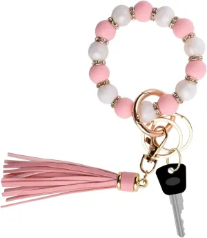 Silicone Beaded Keychain Wristlet for Women, Cute Key Ring Bracelet, Elastic,Key Chains for Women & Bag Charms