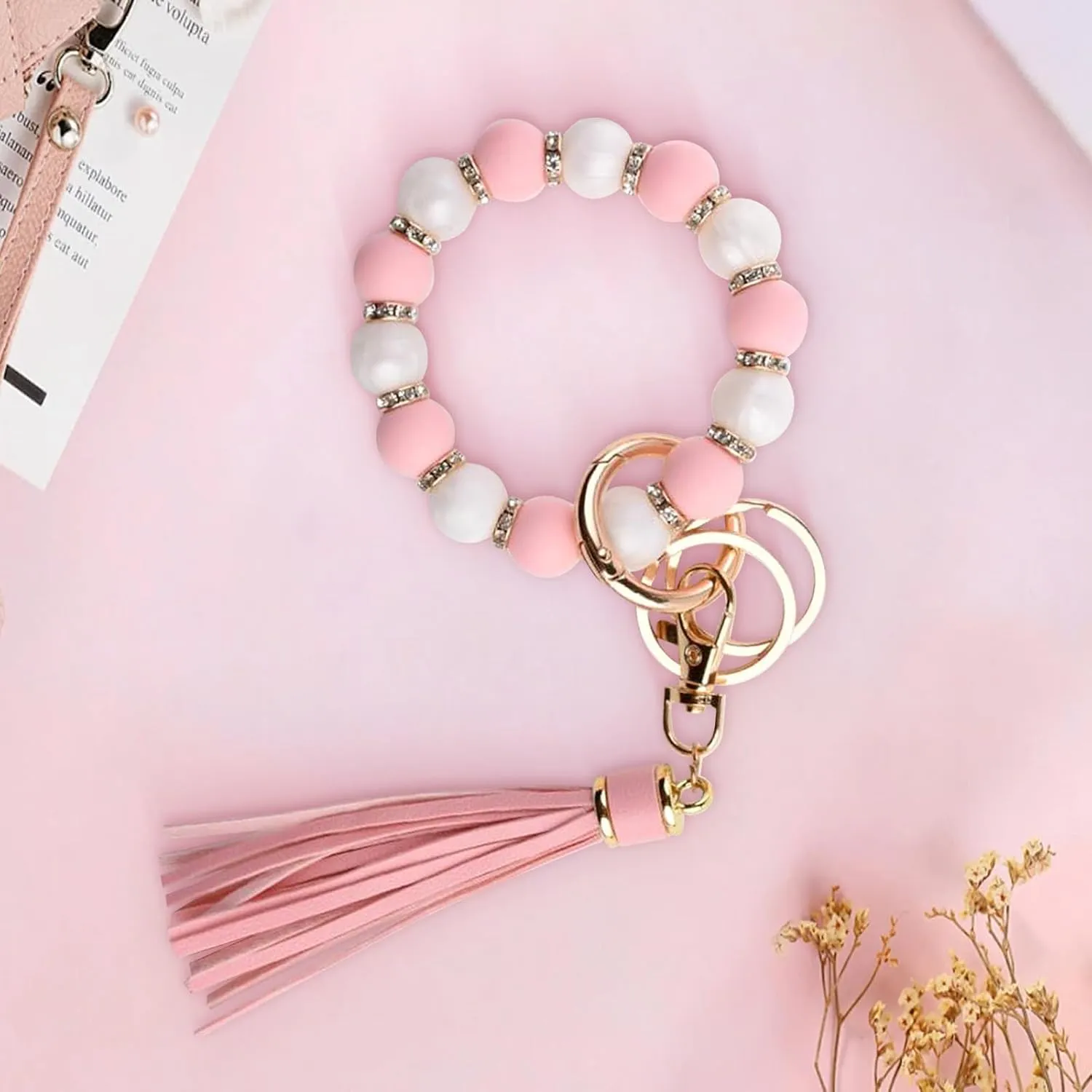 Silicone Beaded Keychain Wristlet for Women, Cute Key Ring Bracelet, Elastic,Key Chains for Women & Bag Charms