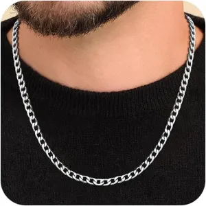 Silver Chain for Men 2Pcs Cuban Link Chain for Men 4mm Stainless Steel Silver Necklace for Hip Hop Jewelry