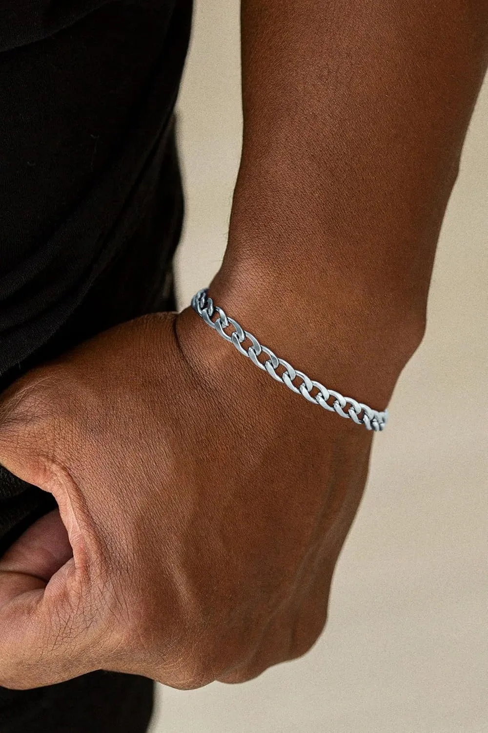 Silver Chain for Men 2Pcs Cuban Link Chain for Men 4mm Stainless Steel Silver Necklace for Hip Hop Jewelry