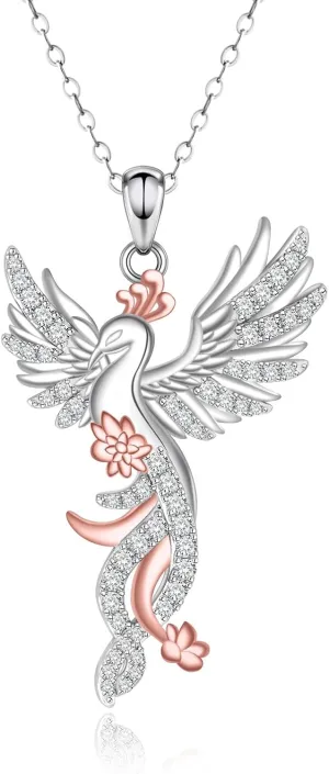 Silver Phoenix Necklace for Women - Bird Animal Cute Charm Pendent Necklaces Jewelry Gifts for Men Christmas Easter Thanksgiving Day Birthday