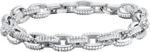 Silver Plated White Cubic Zirconia Pave Bracelet,Bling CZ O-chain Hip Hop Cuban Bracelets Tennis Bracelet for Women Men Jewelry,7.2"