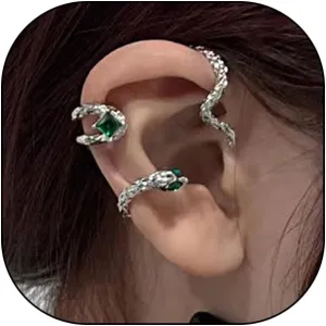 Silver Snake Rhinestone Cuffs Earrings for Women,Glossy Punk Snake Twist Ear Clip On Earrings,Vintage Climber Non Piercing Jewelry Gifts