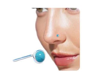 Silver Turquoise Nose Stud - Handmade 22G 925 Sterling Silver Nose Stud with a small 3mm Turquoise - Hypoallergenic L-Shape Piercing Jewelry
