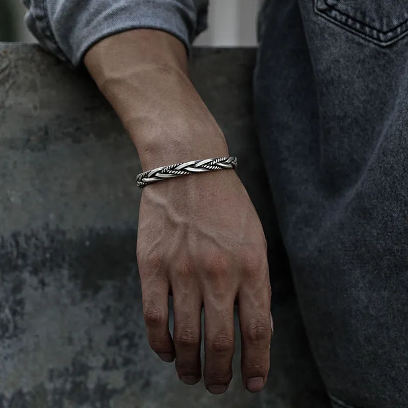 Silver Twisted Woven Bracelet Neutral Retro Thai Original Handmade Exquisite Unique Opening Bracelet Gift