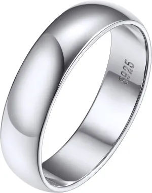 Silvora 925 Sterling Silver Band Rings for Women Men, High Polish Plain Dome Tarnish Resistant Wedding Rings Size 4-12