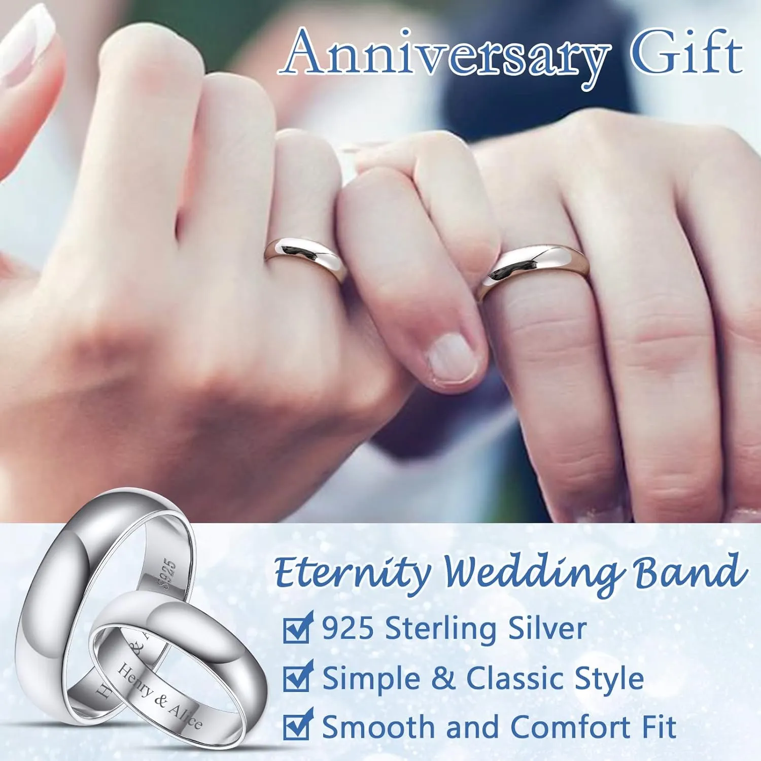 Silvora 925 Sterling Silver Band Rings for Women Men, High Polish Plain Dome Tarnish Resistant Wedding Rings Size 4-12