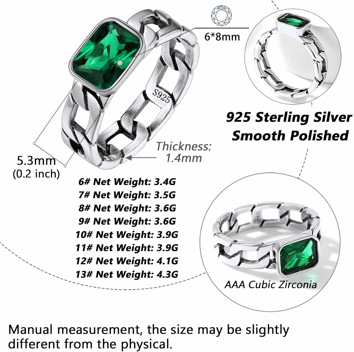 Silvora Cuban Link Chain Band Ring with CZ Sterling Silver Jewelry Wedding Engagement Gift with Delicate Packaging