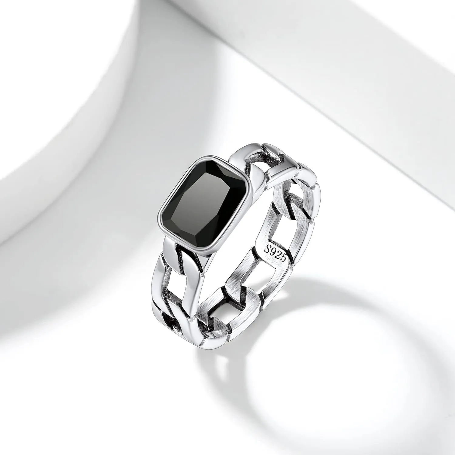 Silvora Cuban Link Chain Band Ring with CZ Sterling Silver Jewelry Wedding Engagement Gift with Delicate Packaging