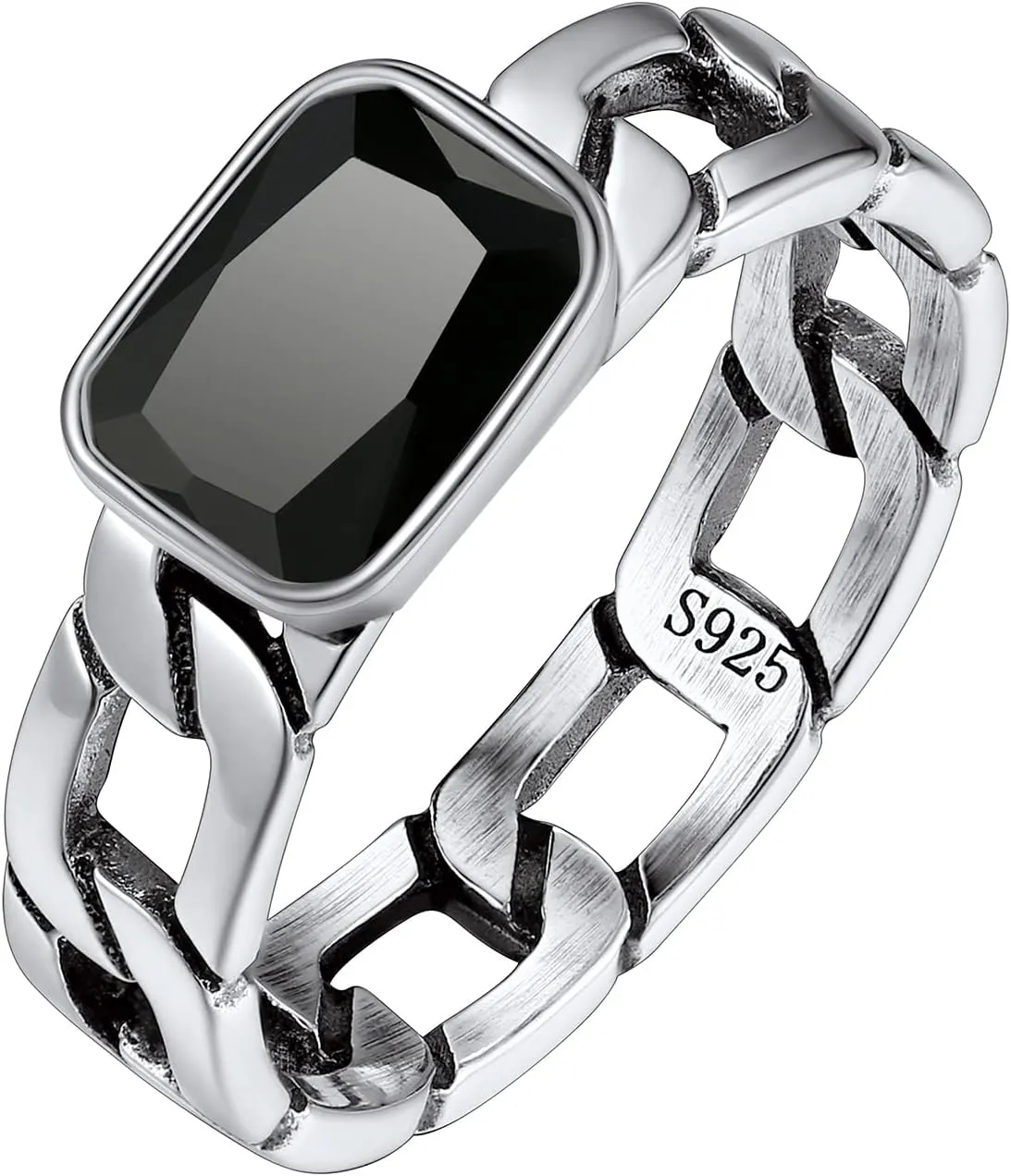 Silvora Cuban Link Chain Band Ring with CZ Sterling Silver Jewelry Wedding Engagement Gift with Delicate Packaging