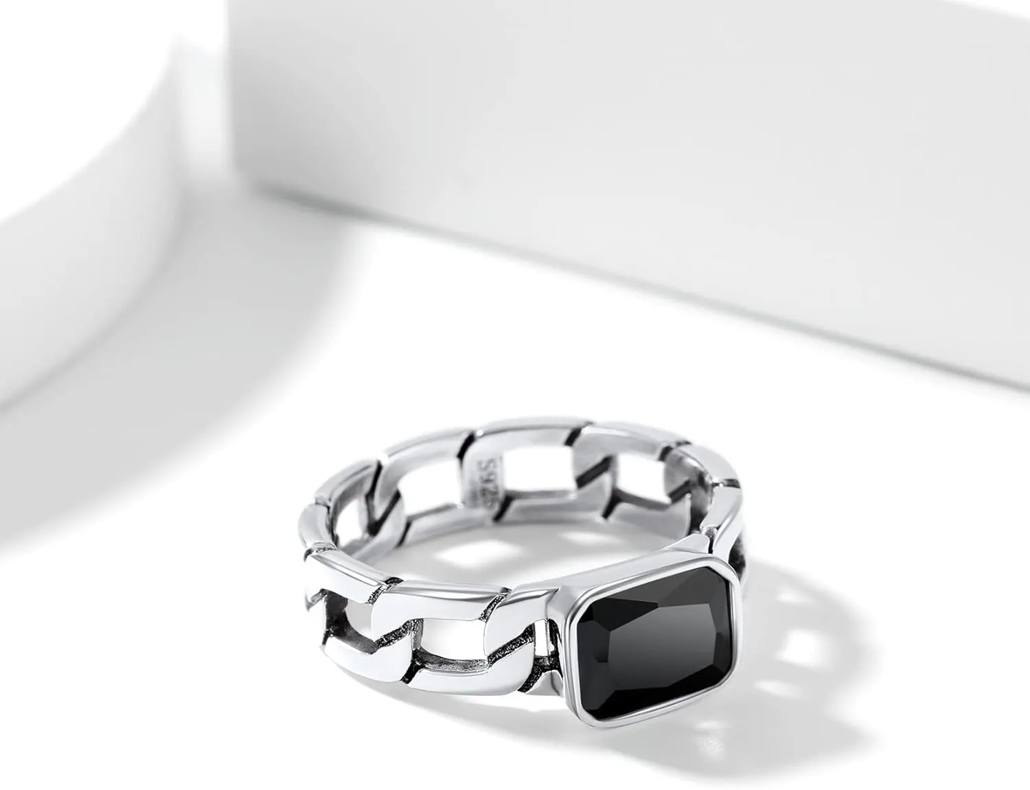 Silvora Cuban Link Chain Band Ring with CZ Sterling Silver Jewelry Wedding Engagement Gift with Delicate Packaging