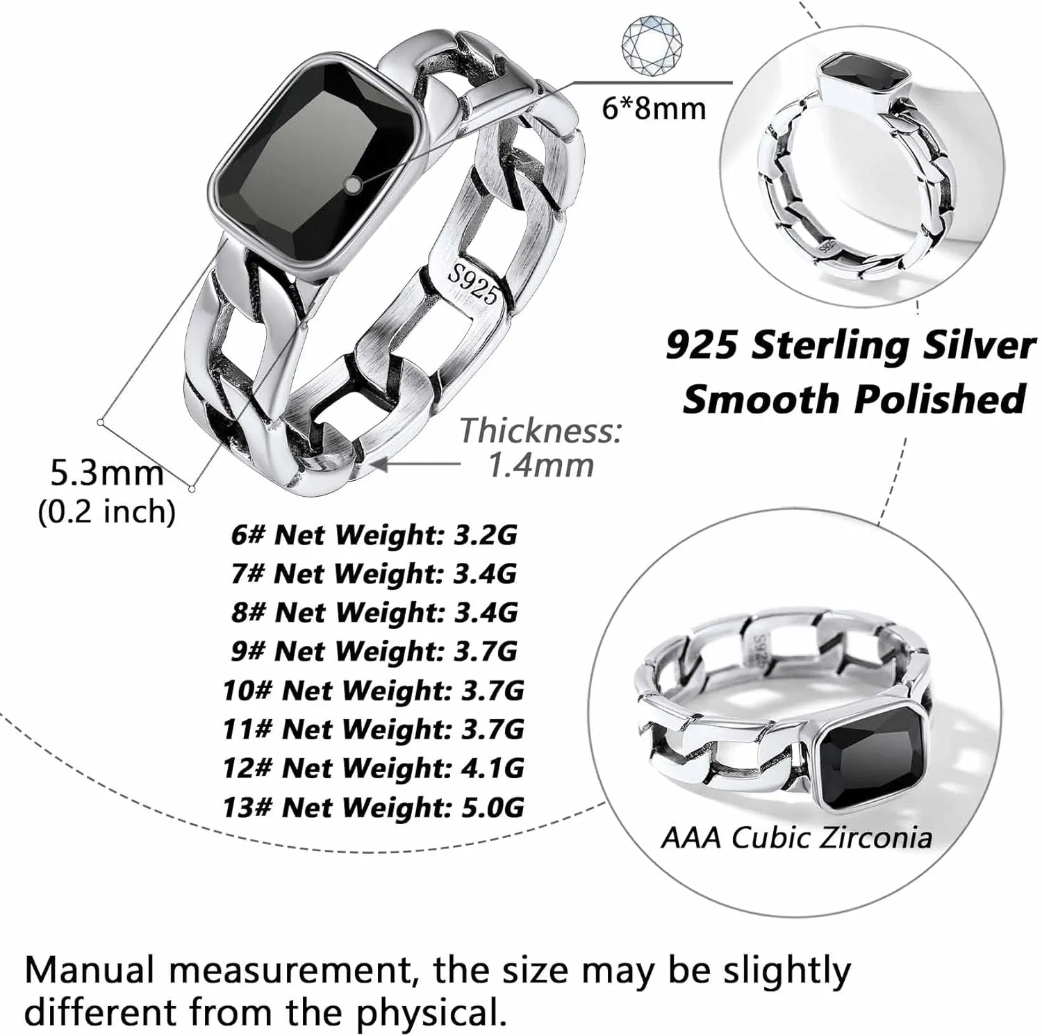 Silvora Cuban Link Chain Band Ring with CZ Sterling Silver Jewelry Wedding Engagement Gift with Delicate Packaging